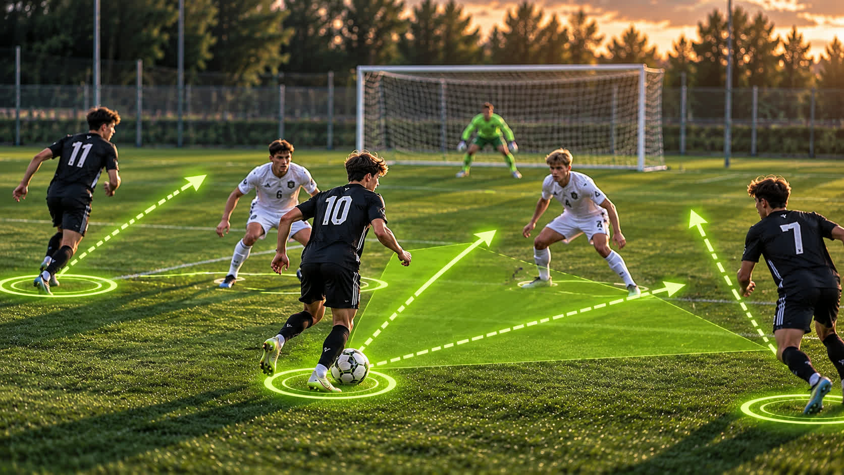 Football player advancing with the ball during a match